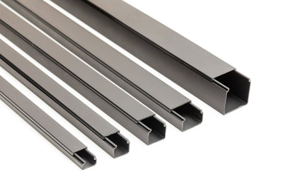 Mini Cable Trunking Black - 1m & 2m Length - PVC Srew Fix Wire Conduit Plastic Cover