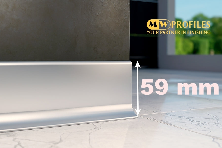 Aluminium Skirting Board 59 MM x 2500 MM Length Anodised Silver Trim Profile LP59