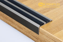Aluminium Stair Nosing with Rubber Insert 35 MM x 19 MM x 1 M 2 M & 2.5 M Length Anodised Silver Gold Champagne - LSSZG