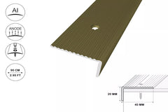Aluminium Stair Nosing 40 MM x 20 MM x 0.9 M Length Wide Grooved Anti-Slip Profile - IP40