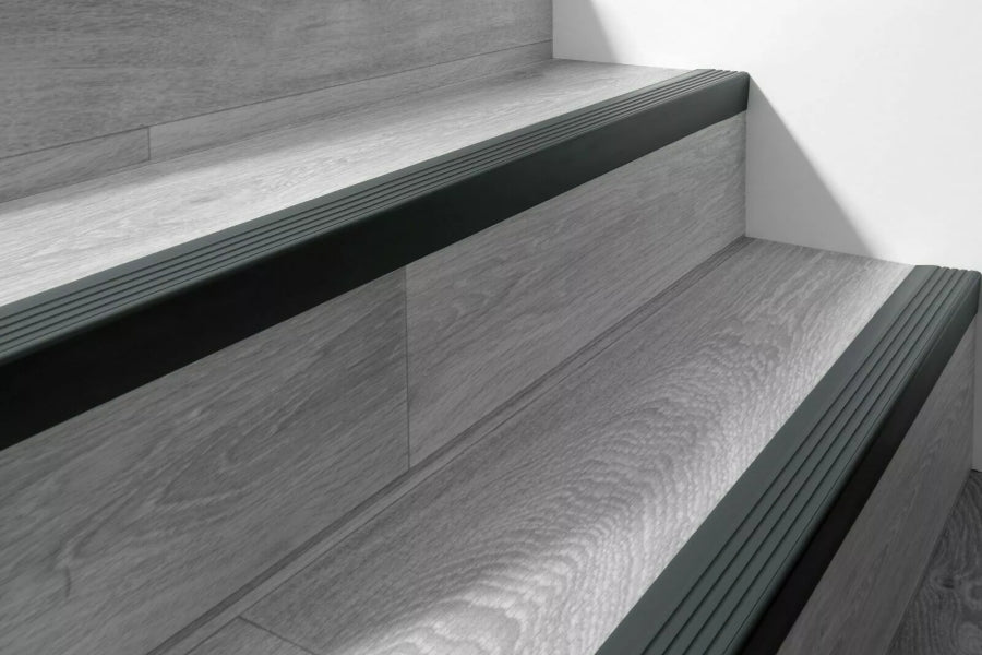 Black Non-Slip PVC Rubber Stair Nosing with Warning Strip 40 MM x 40 MM x 1.18 M Length RDO