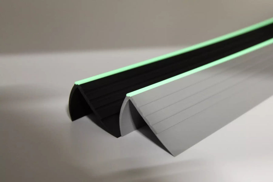 Black Non-Slip PVC Rubber Stair Nosing with Warning Strip 40 MM x 40 MM x 1.18 M Length RDO