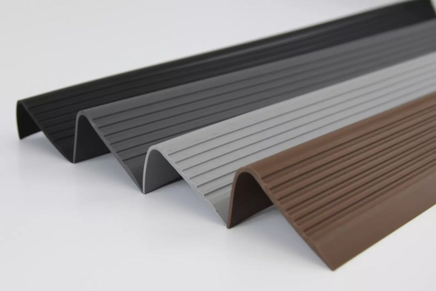 Black Non-Slip PVC Rubber Stair Nosing with Warning Strip 40 MM x 40 MM x 1.18 M Length RDO