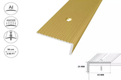 Aluminium Stair Nosing 40 MM x 20 MM x 0.9 M Length Wide Grooved Anti-Slip Profile - IP40