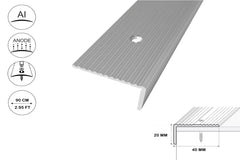 Aluminium Stair Nosing 40 MM x 20 MM x 0.9 M Length Wide Grooved Anti-Slip Profile - IP40