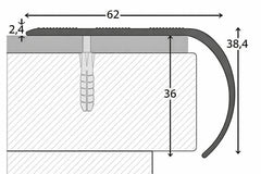 Aluminium Bullnose Stair Nosing 62mm x 38mm x 118cm Length Curved Step Edge Trim Silver Gold Champagne -  SN BL62